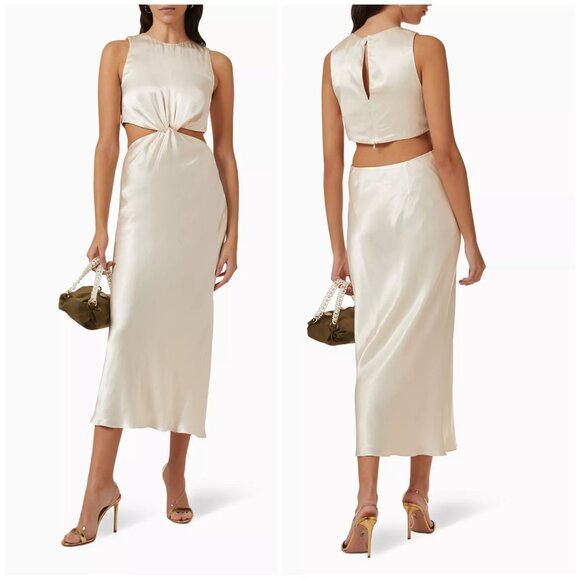 NWT La Lune Twist Front Midi Dress in Satin Retail $350 Size Small - Picture 7 of 10